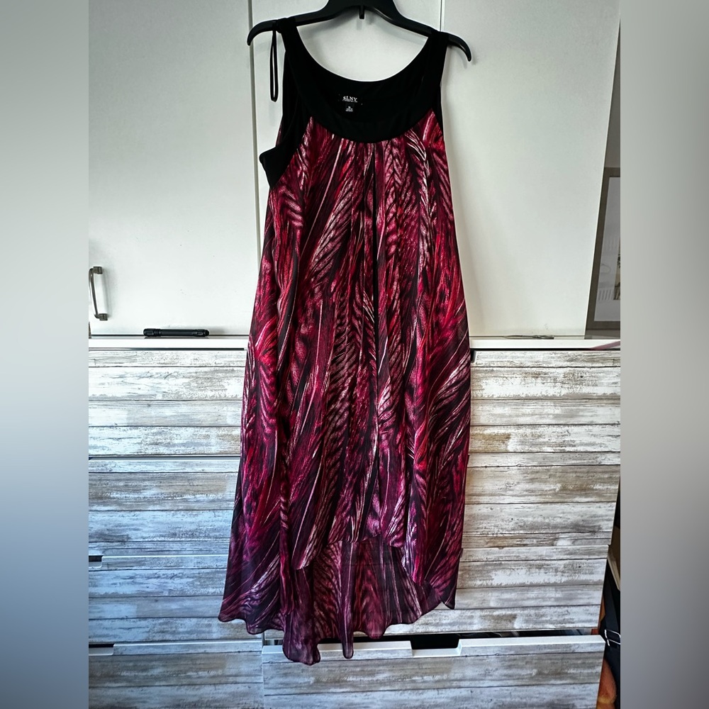💃 SLNY Layered Maxi Dress Sheer Overlay XL Black Pink Flowy